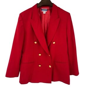 Vintage 90s Pendleton Women Red Wool Blazer Double Breast Festival Office SZ 16